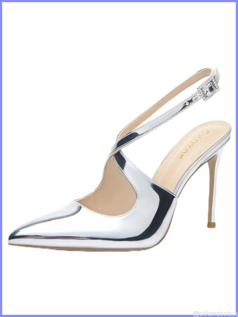 Women's Patent Leather Slingback Stiletto Heels Pointed Toe Pumps 4 Inch